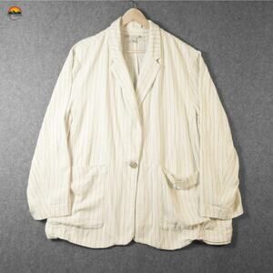 A New Day Linen Suit Jacket Blazer Cream Pinstripe Long Sleeve Lagen Women's 2XL